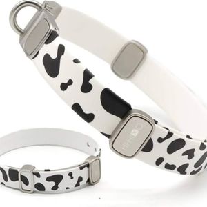White Cow Print Dog Collar and Matching Bracelet